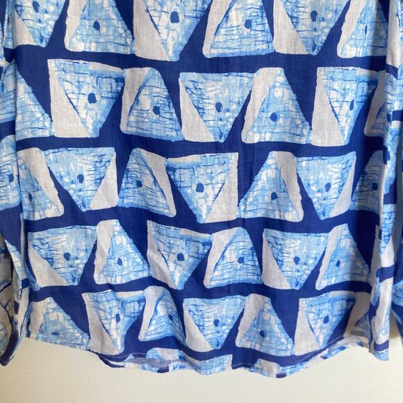 J McLaughlin Womens XS Blue 100% Linen Print Button Down Shirt Beachy Coastal - Picture 9 of 9